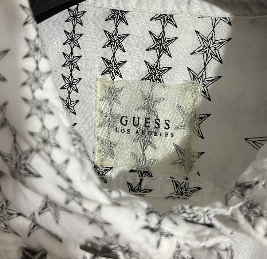 GUESS Off-white Trendy & Stylish Stars Studded Casual Shirt Snap Size UK 4 EU 32