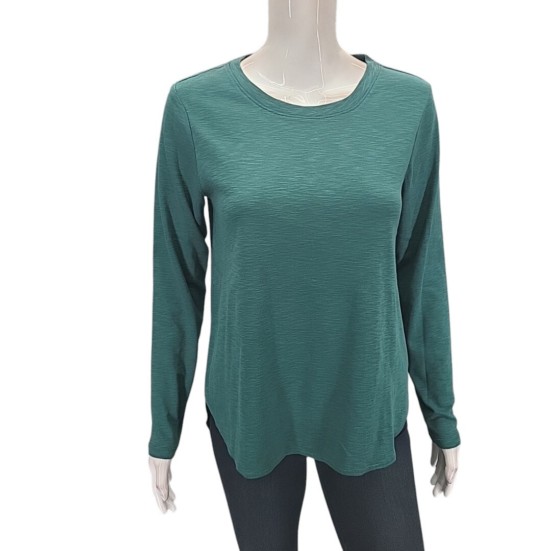 Kirkland Signature Womens Long Sleeves Cotton Top Small Size Green Tee Shirt
