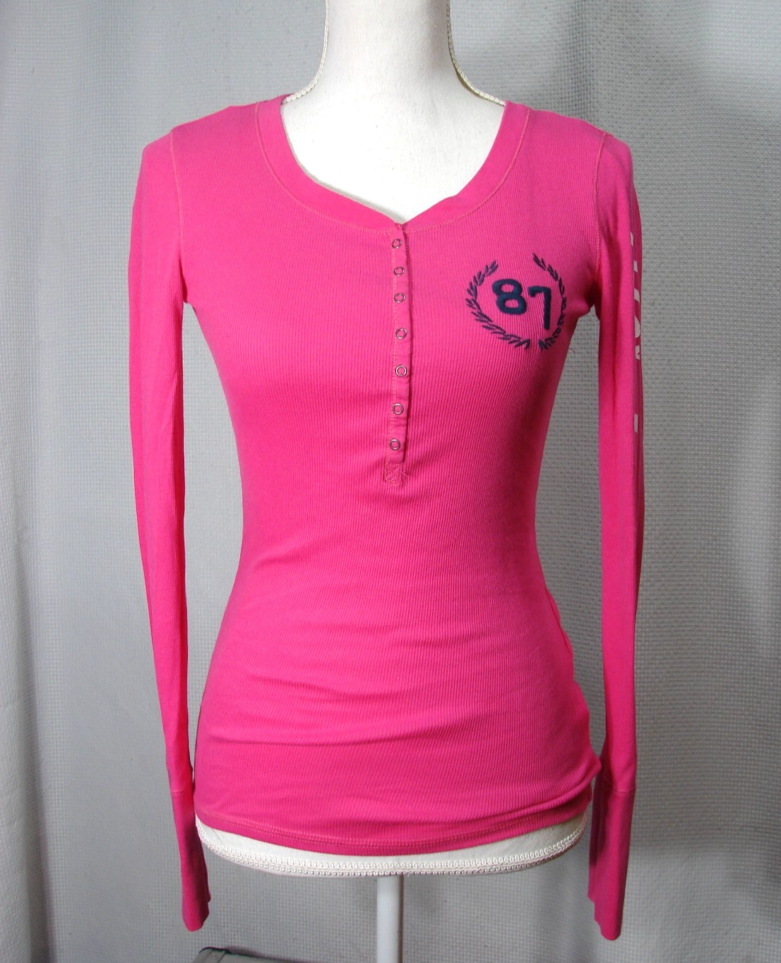 Y2K Aeropostale Pink Ribbed Logo Spell Out Long Sleeve Preppy Henley S 1/4 Snap