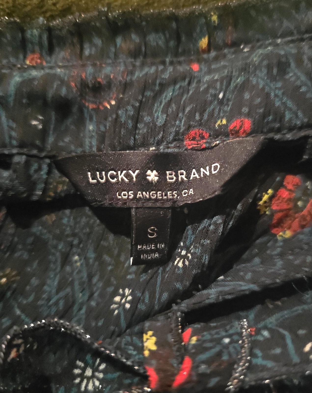 Lucky Brand Sheer Boho Ruffle Blouse S Dark Floral Paisley Whimsigoth Coquette T