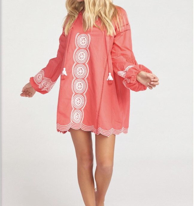 Show Me Your Mumu Claudine Mini Dress Tunic Sz XS Oversized Coral Boho NWT New