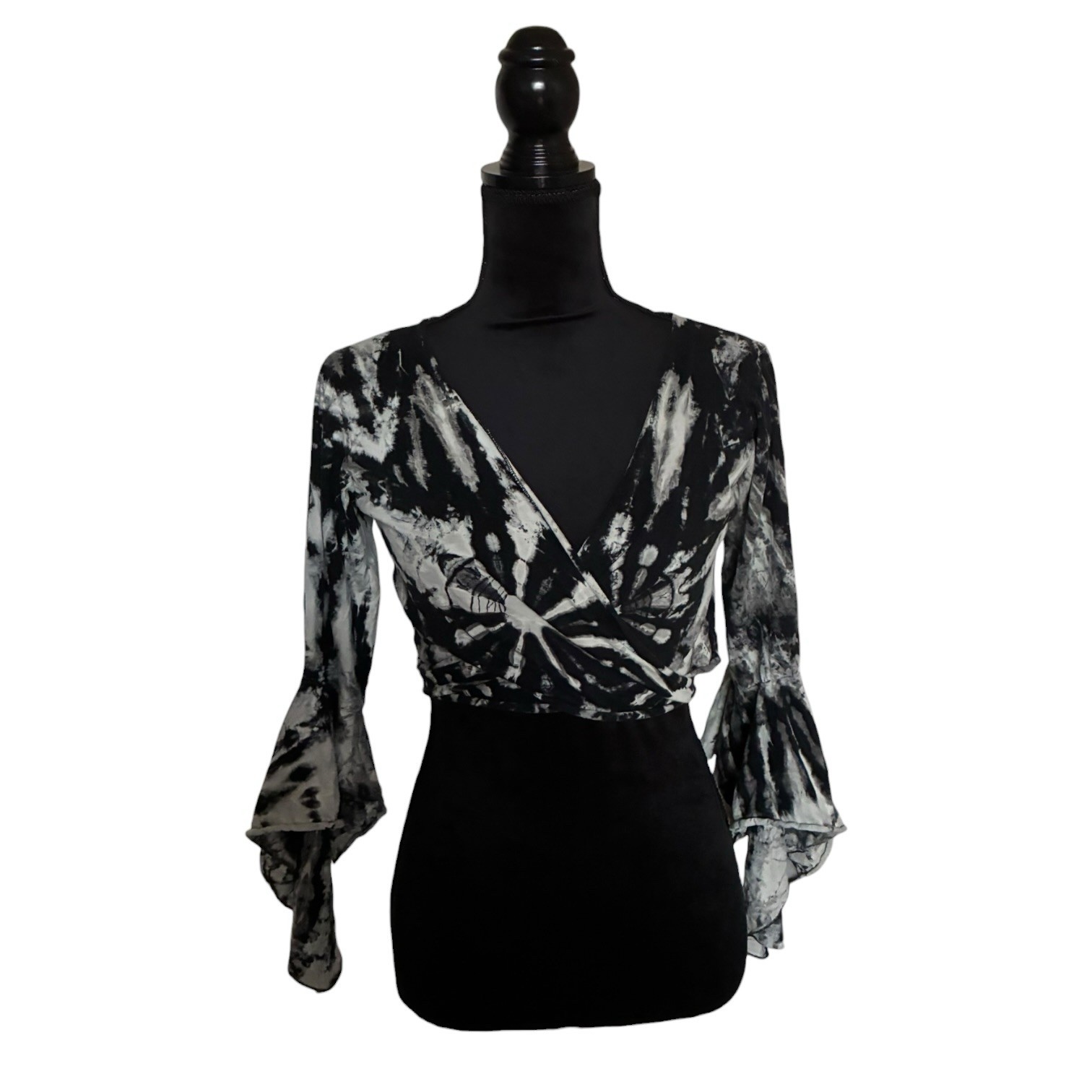Kathmandu Imports Tie-Dye Boho Hippie Front Tie Cardigan Top Shirt Summer Size S