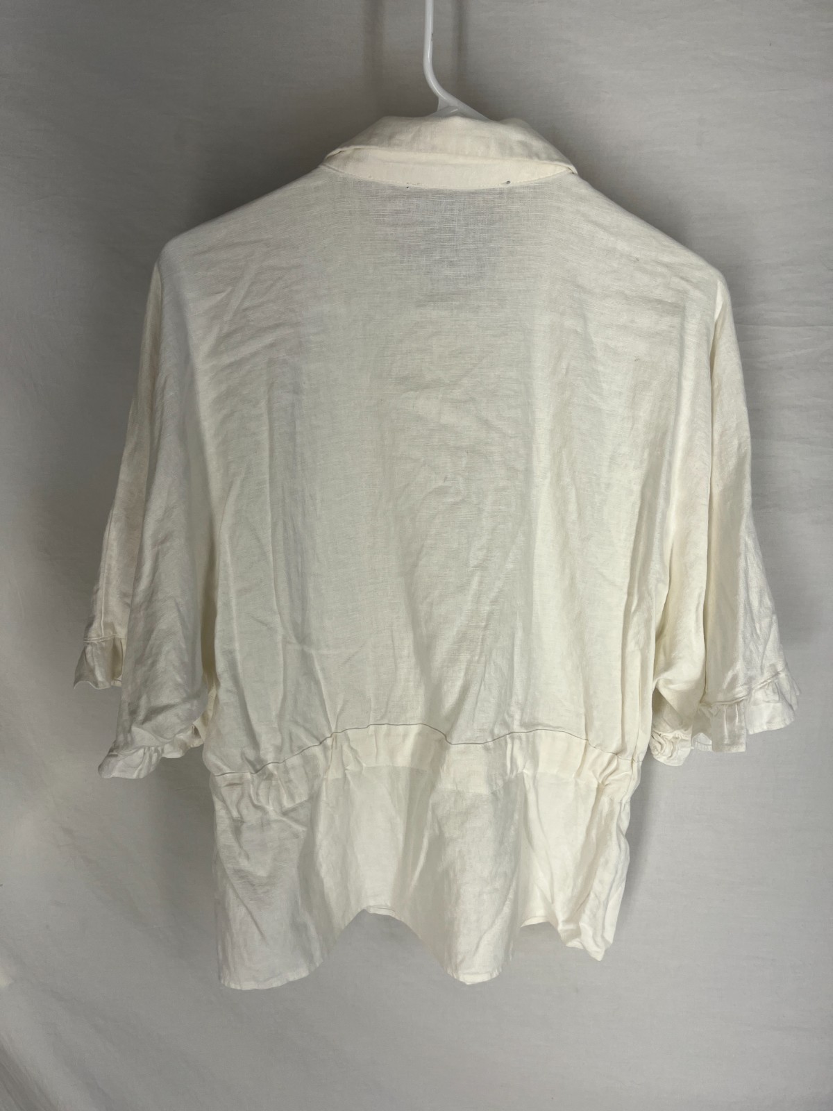 Marc New York Women’s Linen White Button-Up Ruffle Sleeve Blouse Large NEW NWT