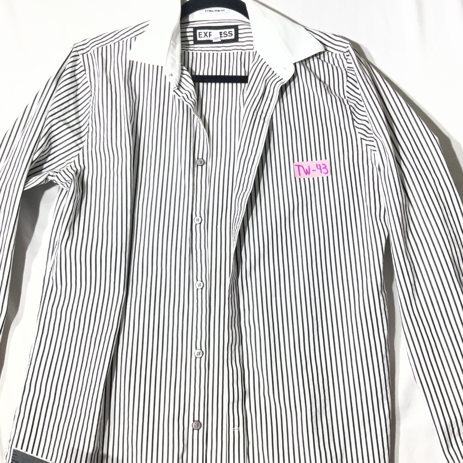 Express Women Black & White Striped Extra Slim Fit Dress Shirt Size M