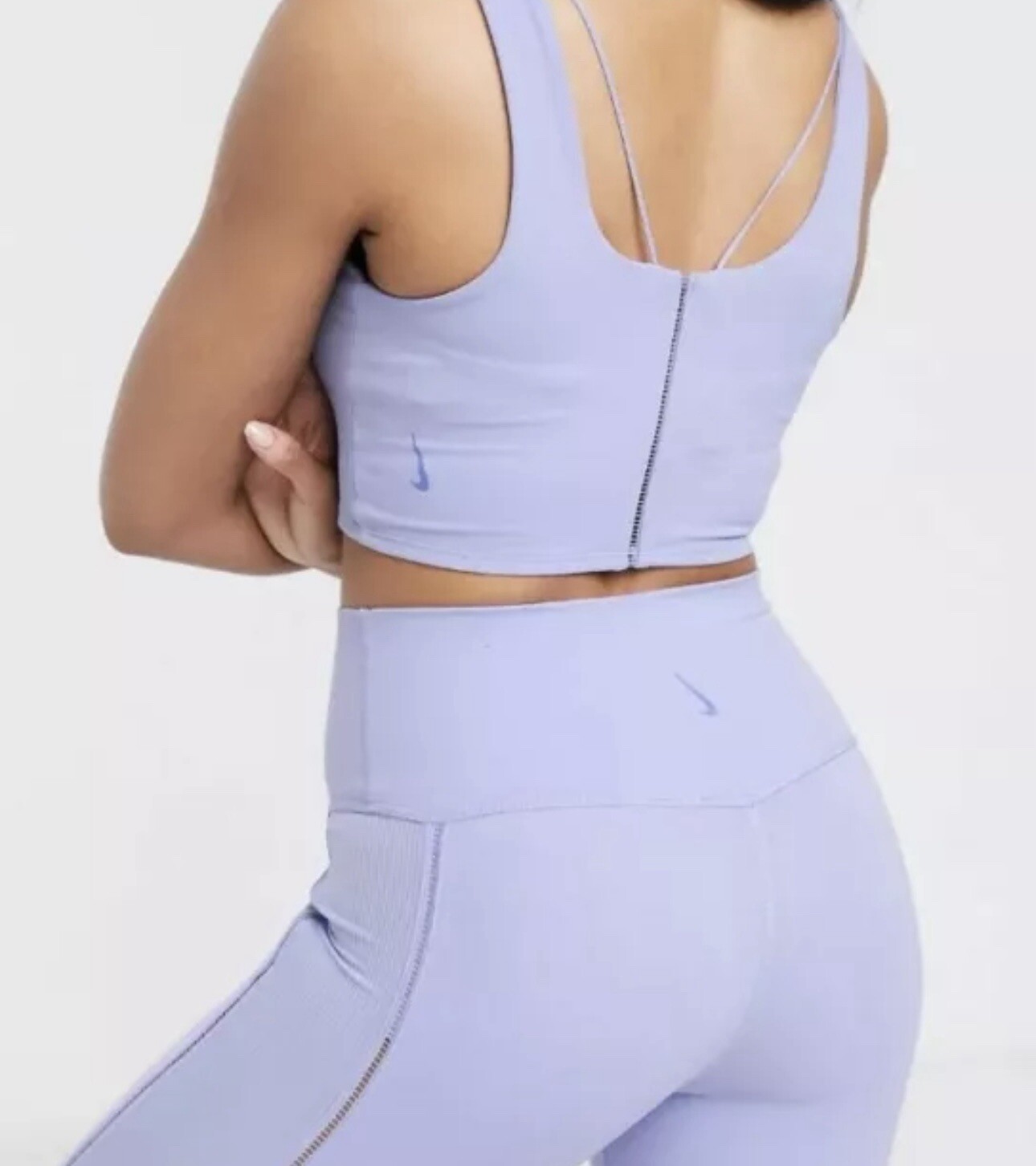 Nike Sz Large Yoga luxe crop top with stitch detail in lilac New