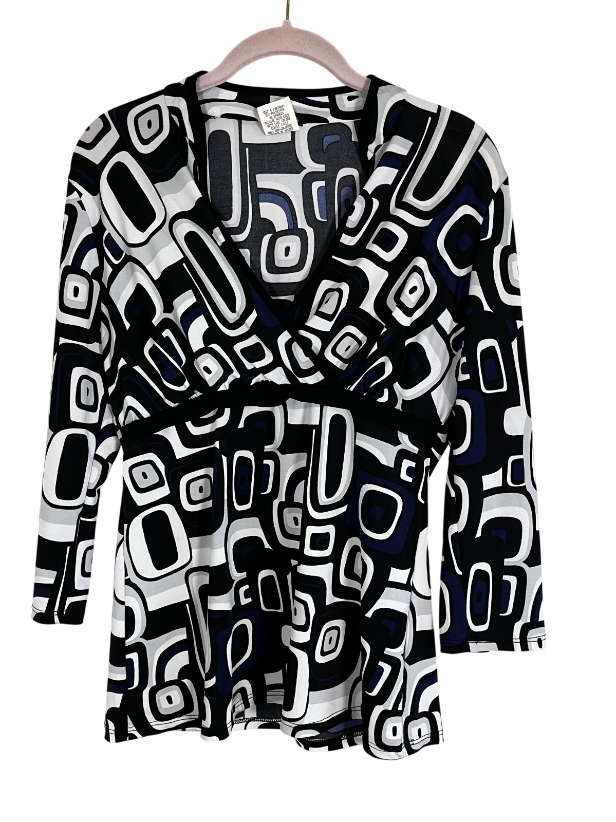 Retro Geometric Babydoll Top M Y2K Mod Funky Disco Colorful Artsy Chic 80s Euro