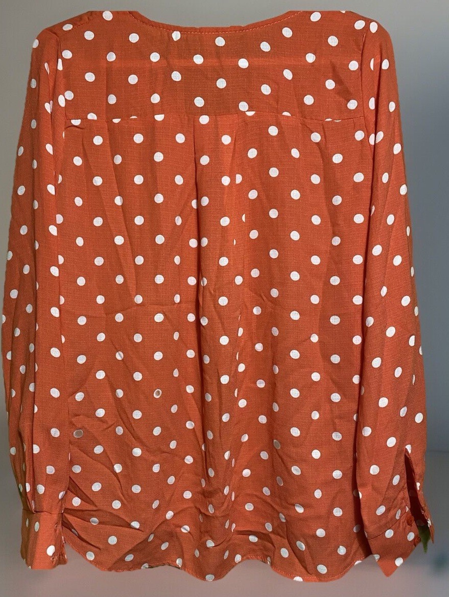 Glamour Farms women Sz S long sleeve Top Coral polka-dotted Shirt Cottage Core