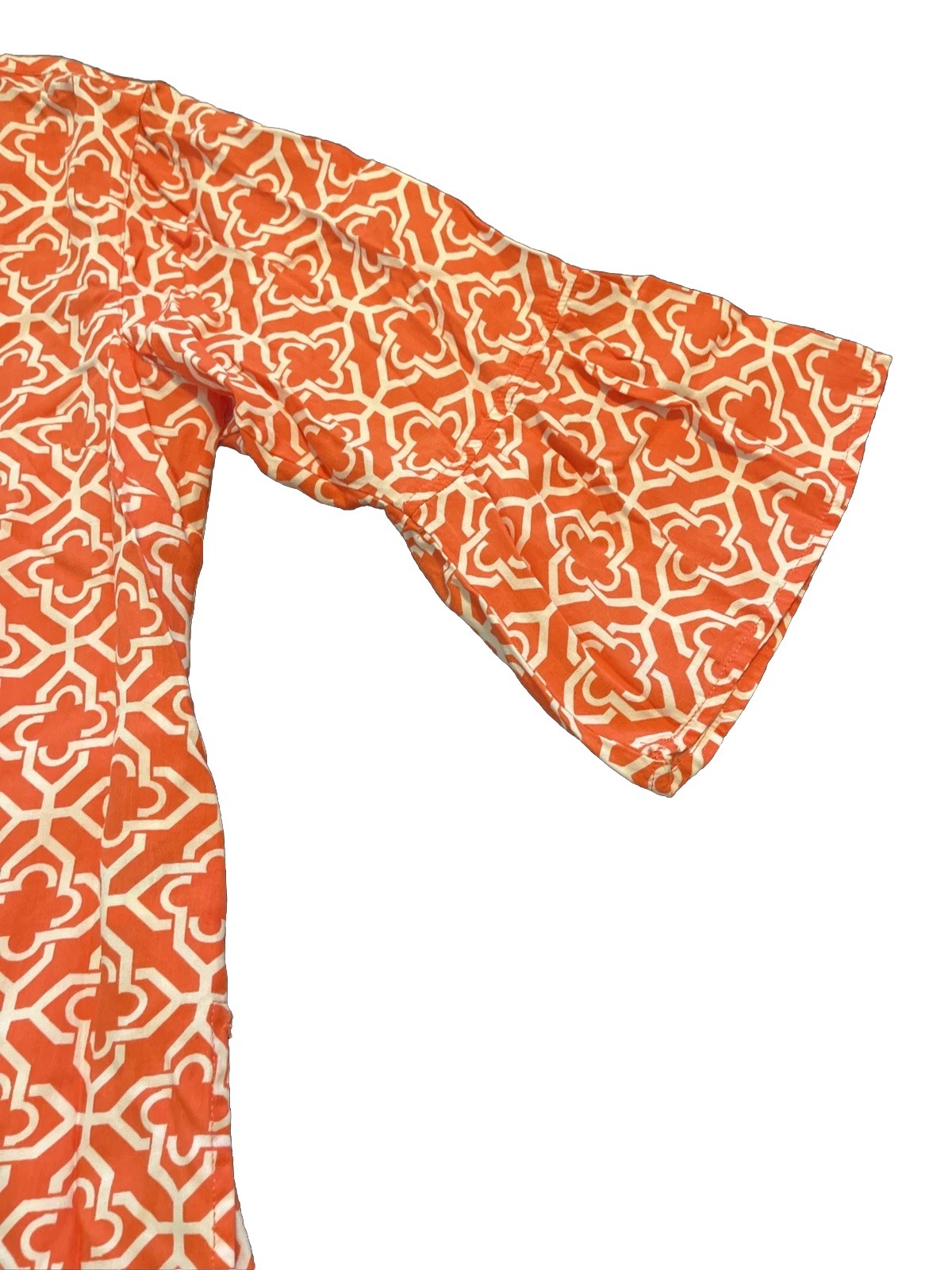 Escapada Tunic Top Round Neck Orange White Size L Women Split Sides Bell Sleeve