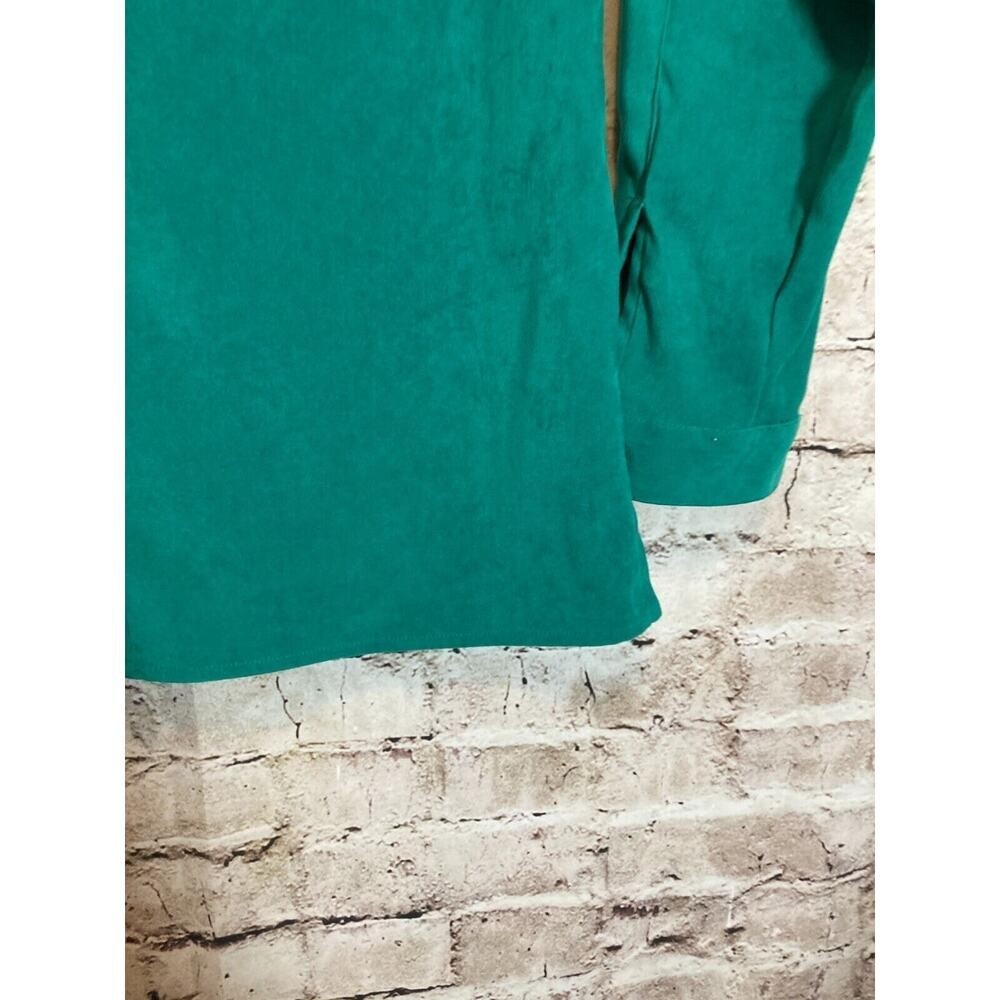 Sag Harbor Top Womens Large ? Green Button Up Cat Print Embroidered Long Sleeve