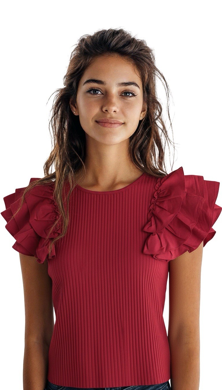 Marc New York Ruffled Short Sleeve Blouse Short Sleeve Sz/S Round Neck New