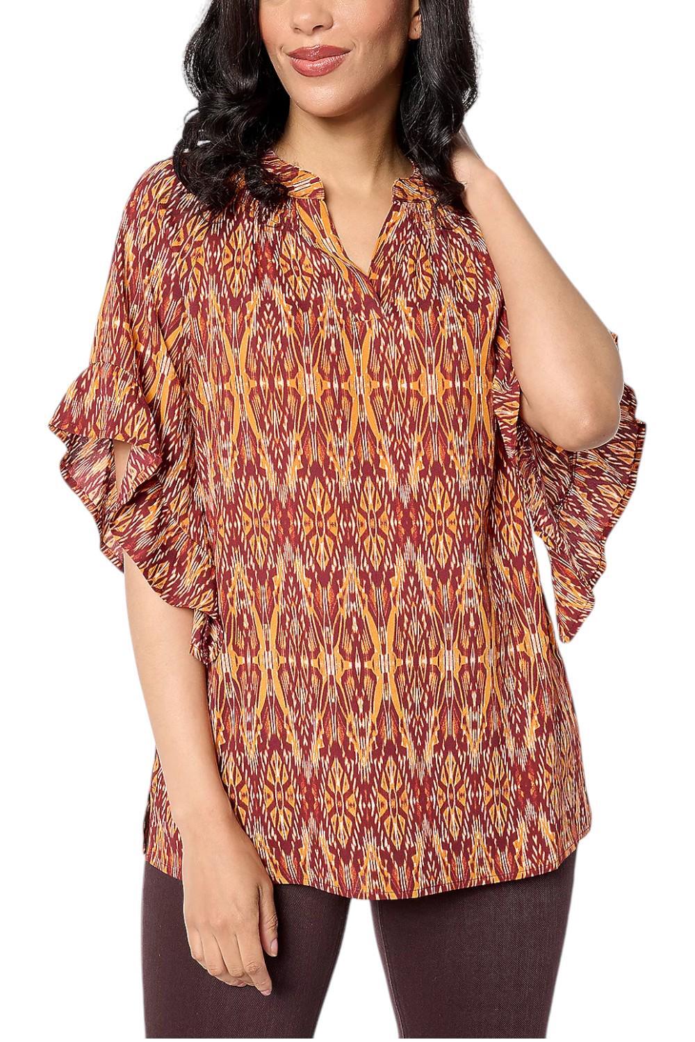 Belle by Kim Gravel Women’s Filigree Fantasy Ruffle Slv Blouse Pumpkin