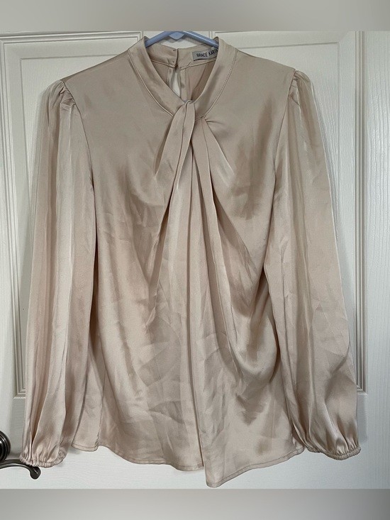 Grace Karin Silky Cream Long Sleeve Blouse size S