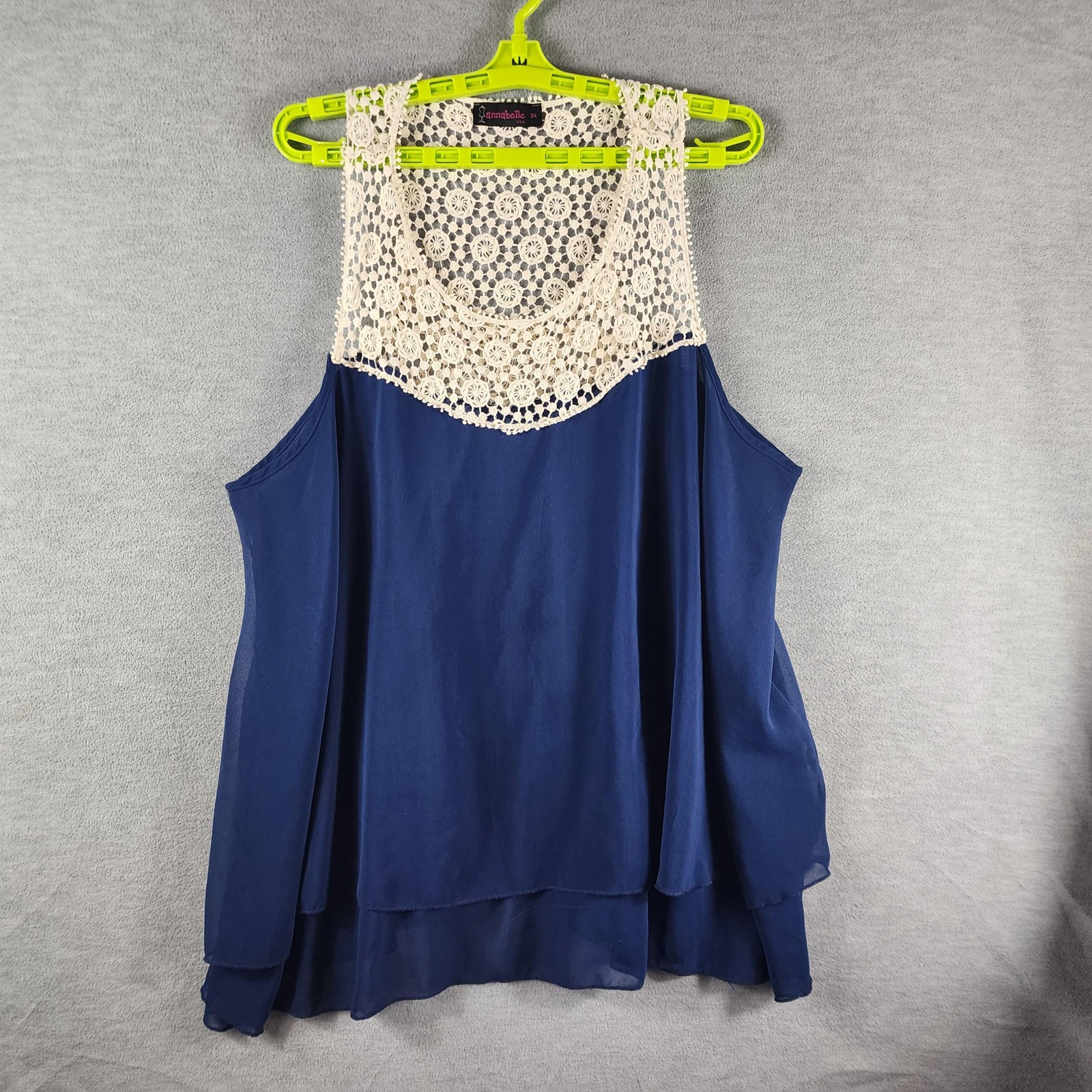 Annabelle Blouse Womens 3XL Blue Crochet Lace Scoop Neck Sleeveless Tunic Top