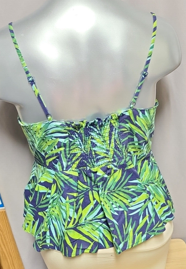XXL Sofia Jeans Tie Front Peplum Top Tropical Leaves