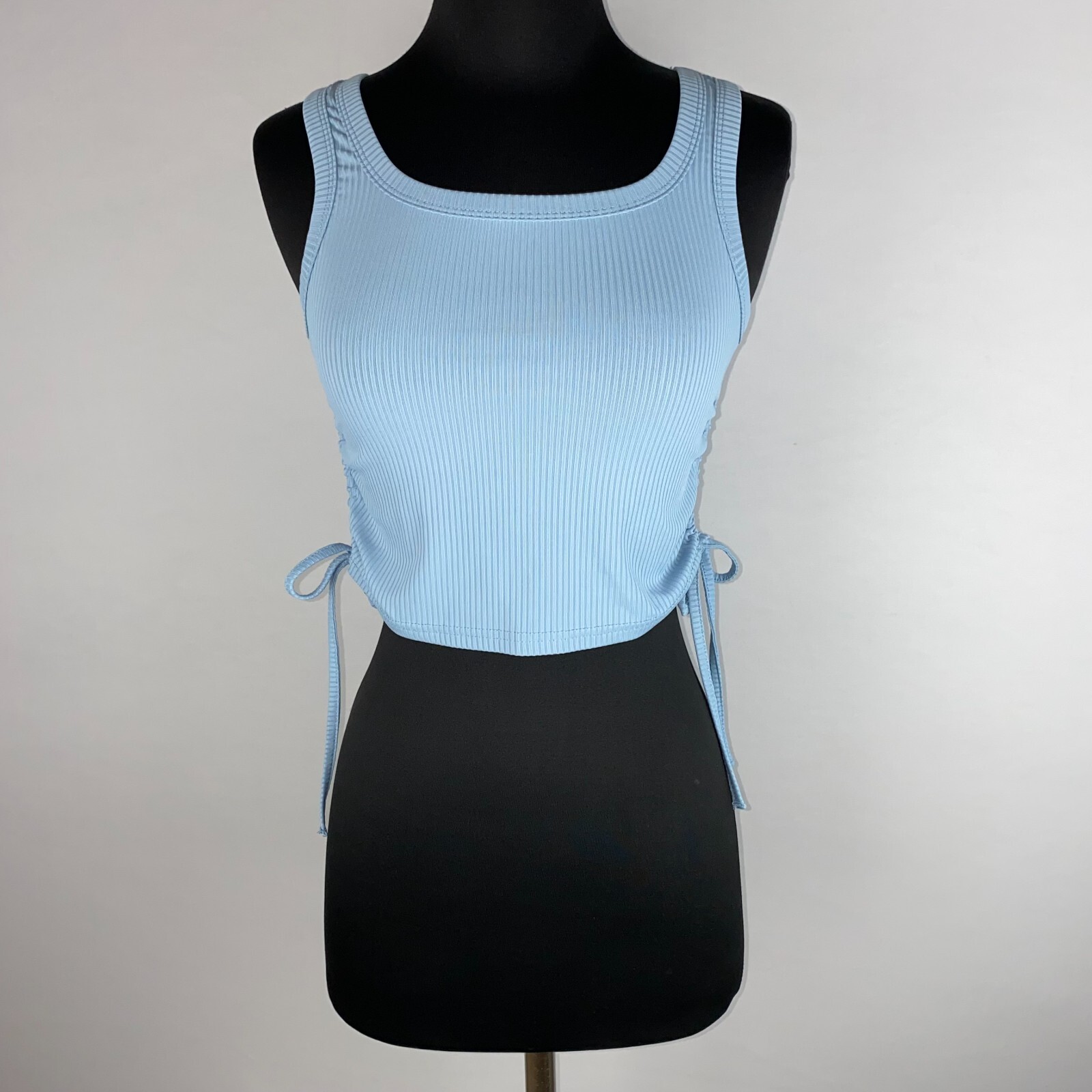 Shein Womens S / US 4 Blue Ribbed Drawstring Ruched Side Ties Cropped Tank Top