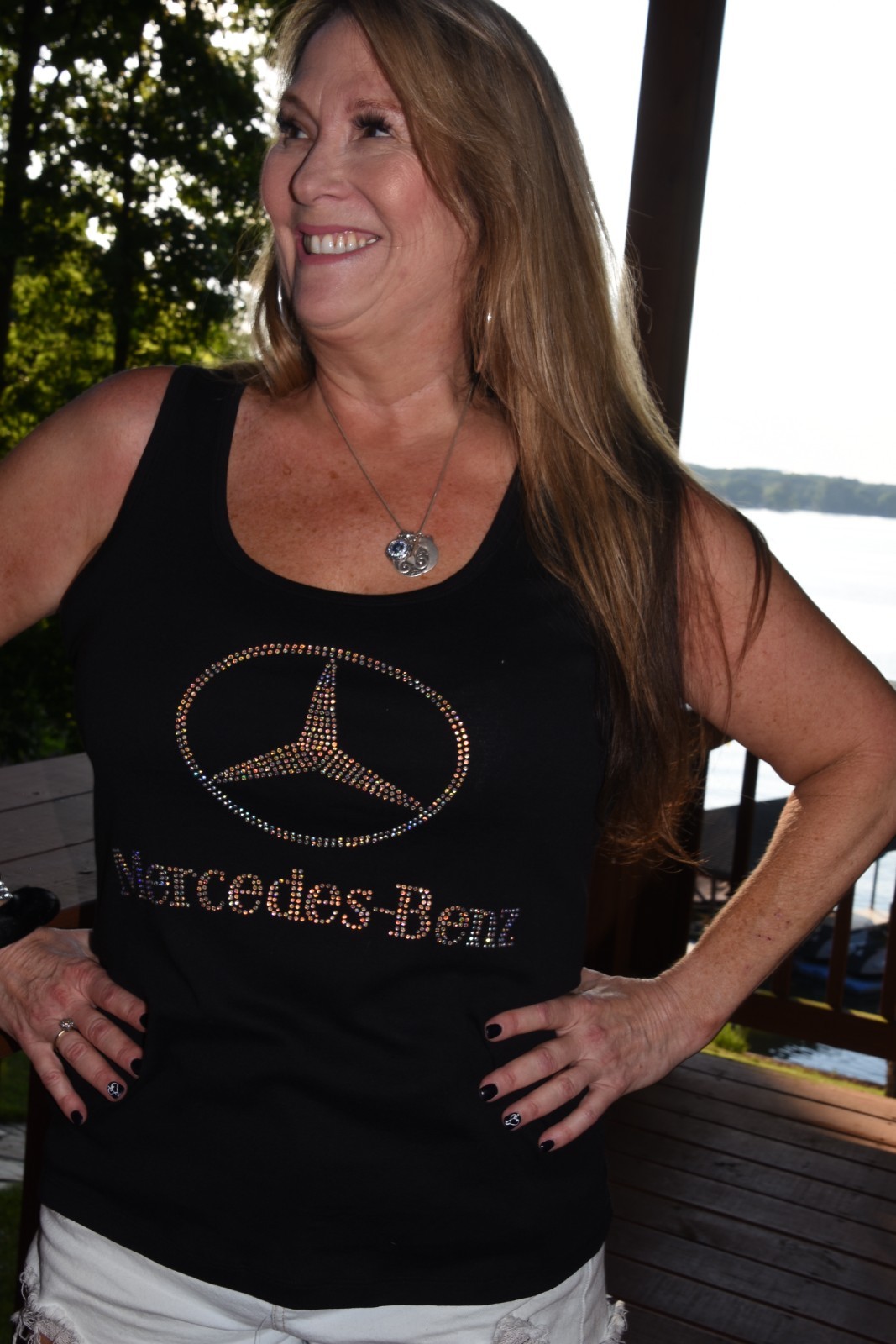 Mercedes rhinestone bling shirt or tank XS S M L XL XXL 1X 2X 3X4X 5X topaz AB