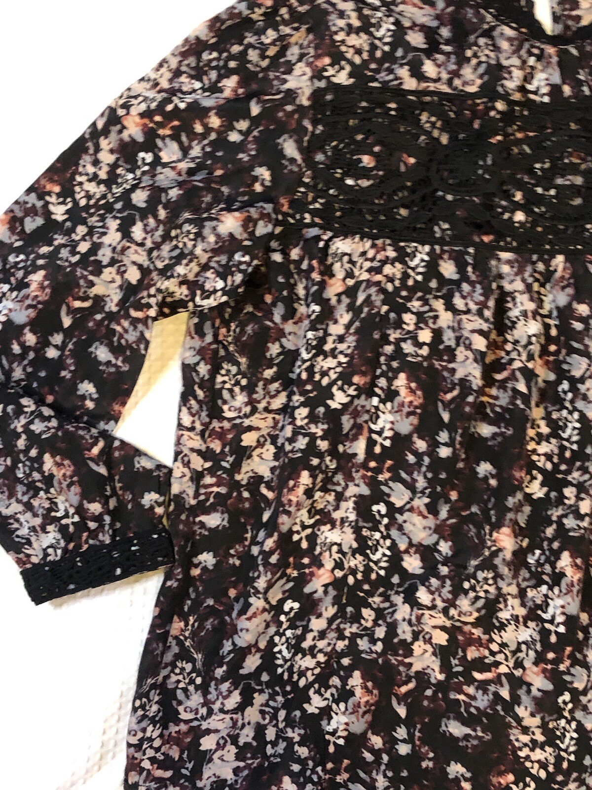 TANZARA – Women’s Large – NEW – Black Pink Floral Lace Panel Blouse – MSRP $43