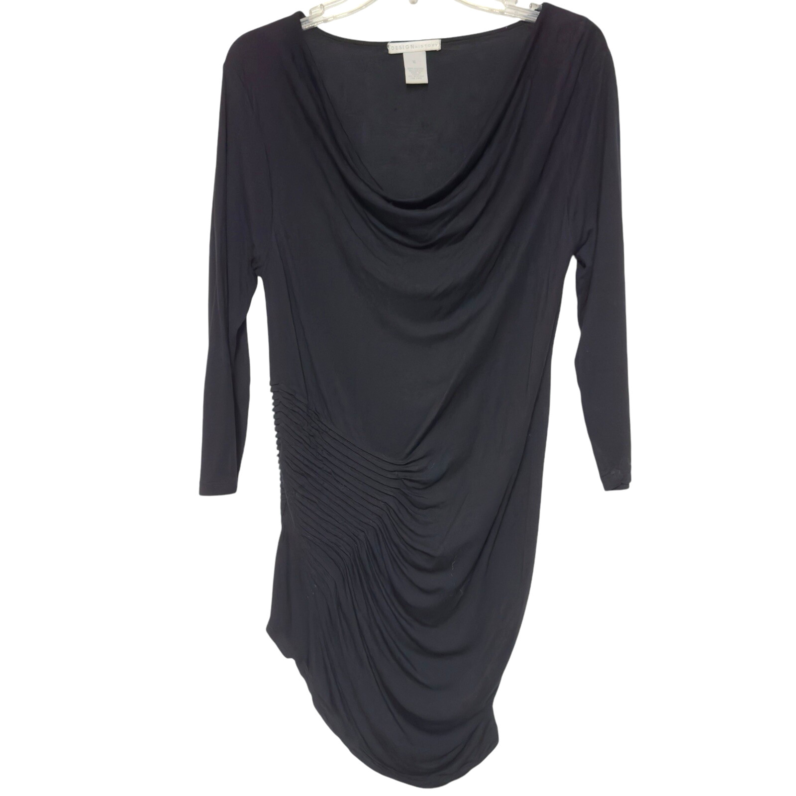 VTG Design History Black Ruched Tunic Pleated Scoop Neck Stretch Lightweight XL