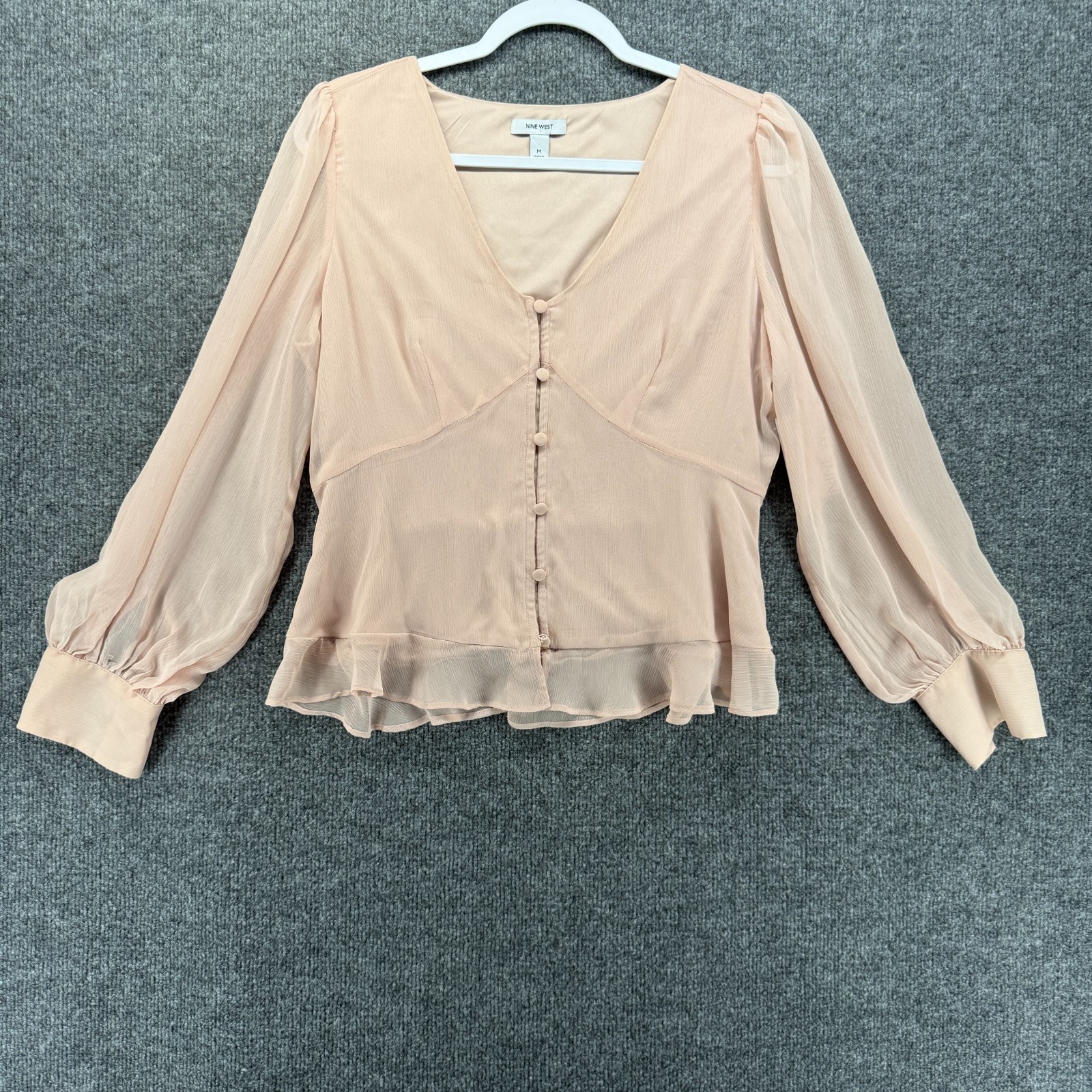 Nine West Top Womens M Cream Button Up Long Sleeve Old Money Quiet Luxury Preppy