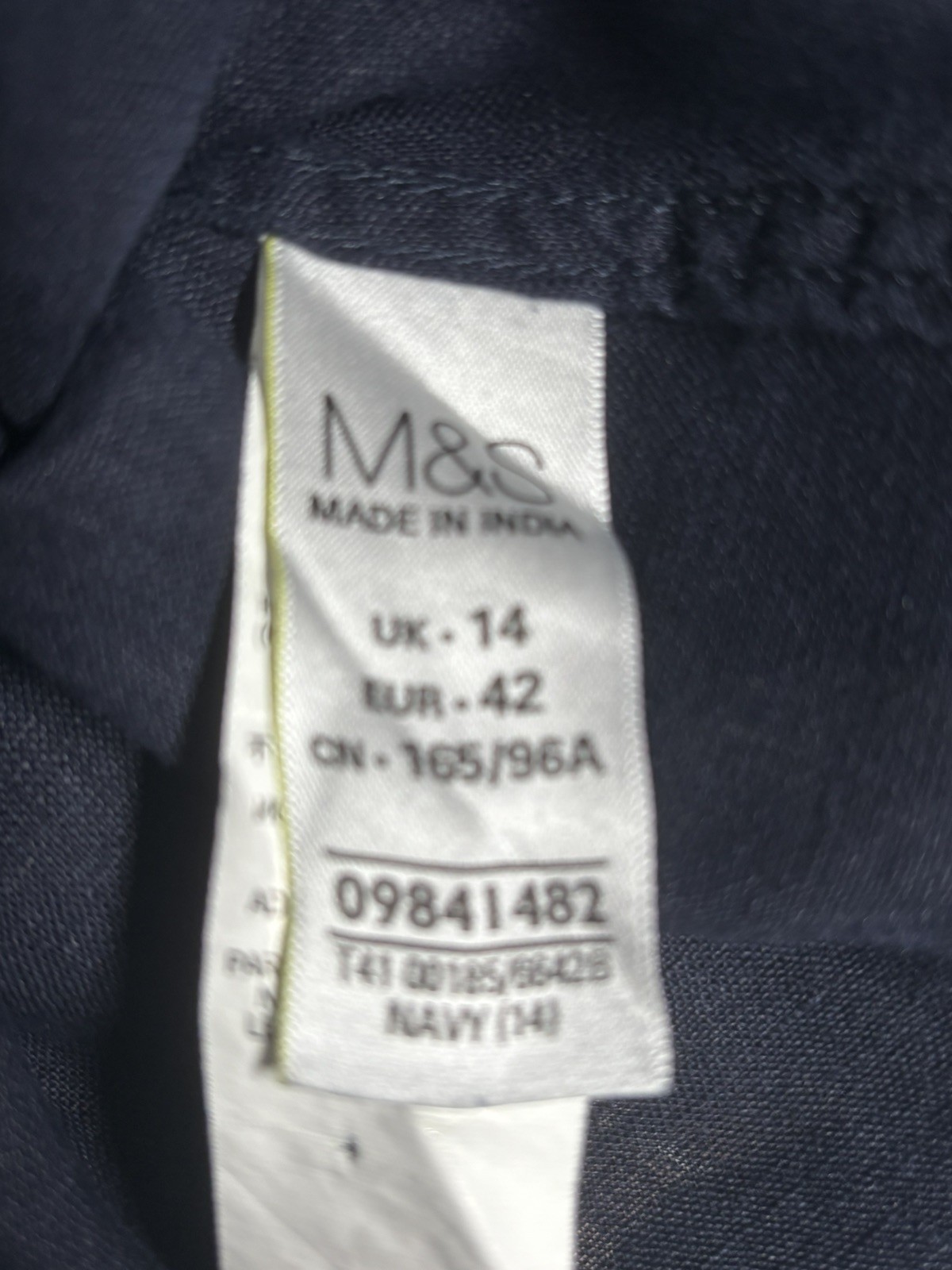 M&S Collection Pure Linen Blouse Shirt Women’s Size UK 14 Navy Roll Tab Sleeve