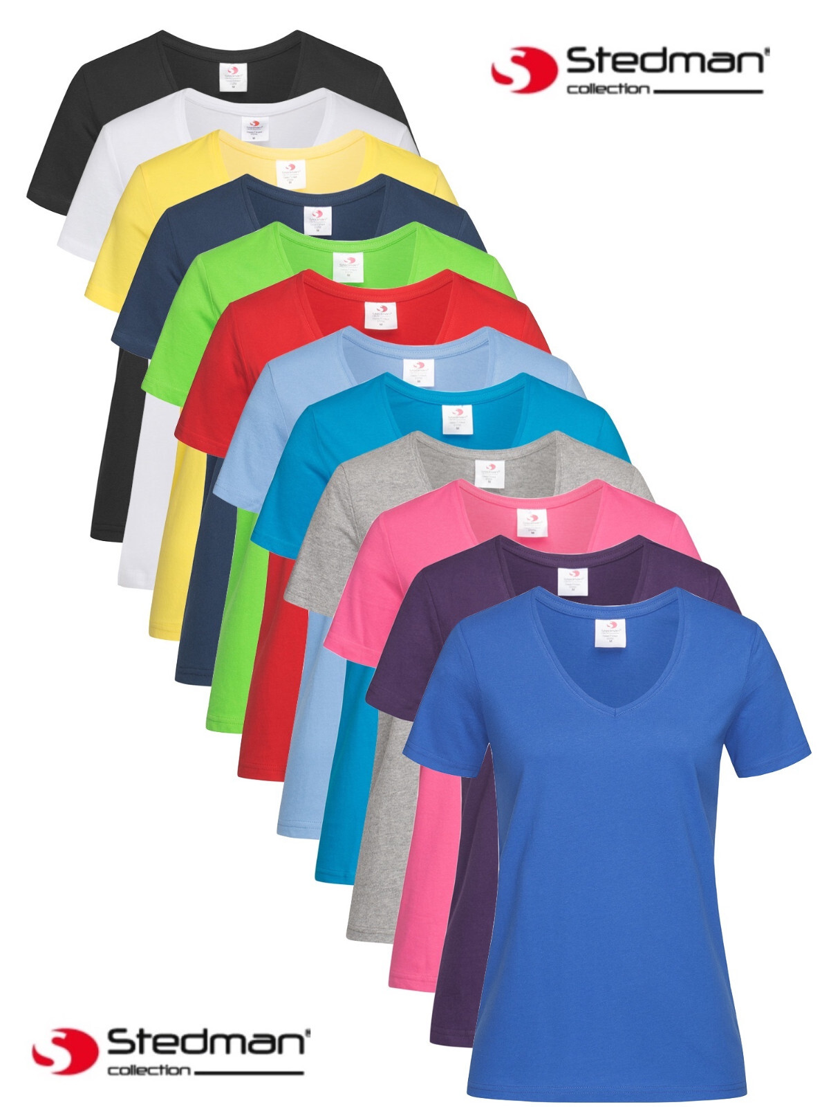 Womens Ladies Fit 100% Cotton Short Sleeve V-Neck Vee Neck Tee T-Shirt S-XXL