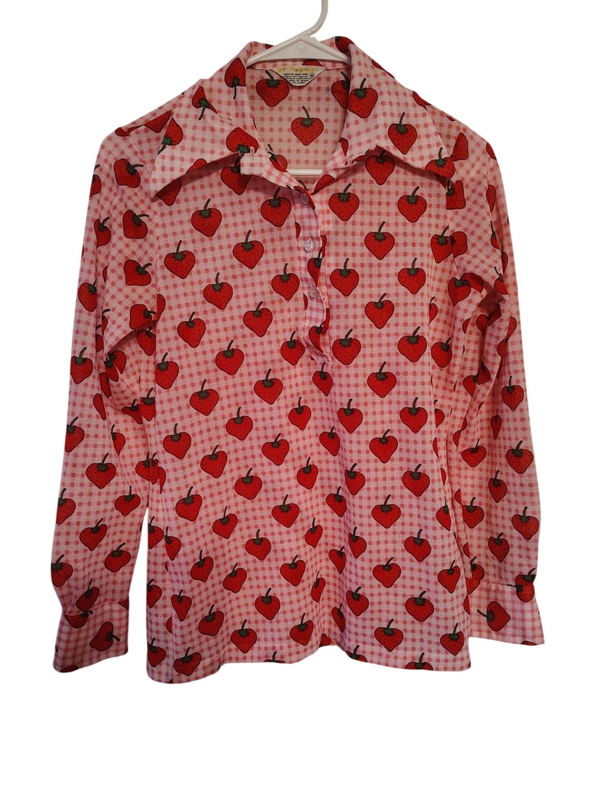 Vintage Medium Strawberry Fruit Button Front Blouse Top, Taiwan Retro Vibes