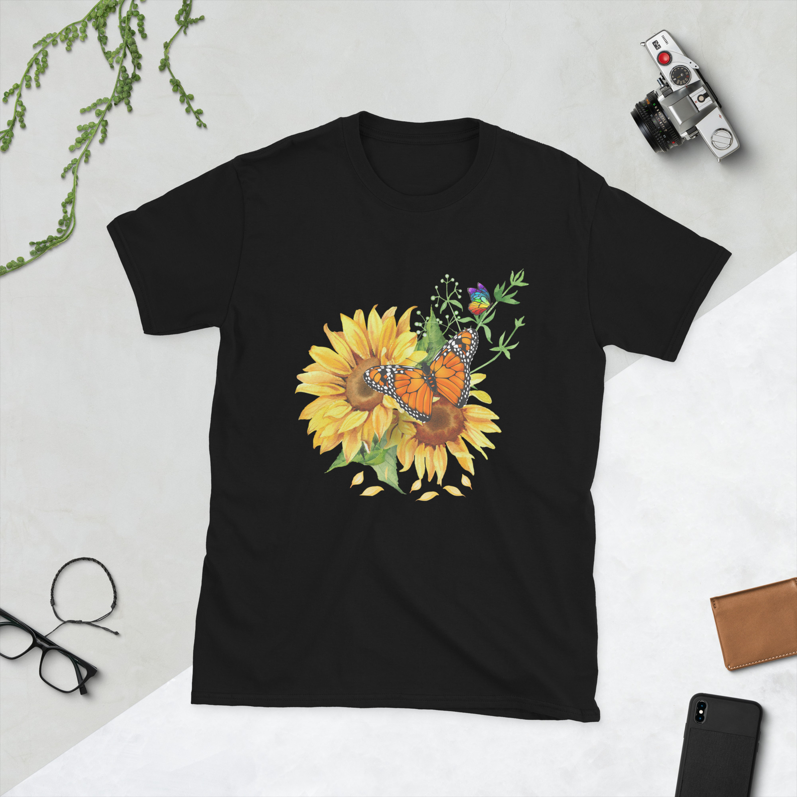 Cute Colorful Butterfly Sunflower Design, Florals Butterflies T-Shirt