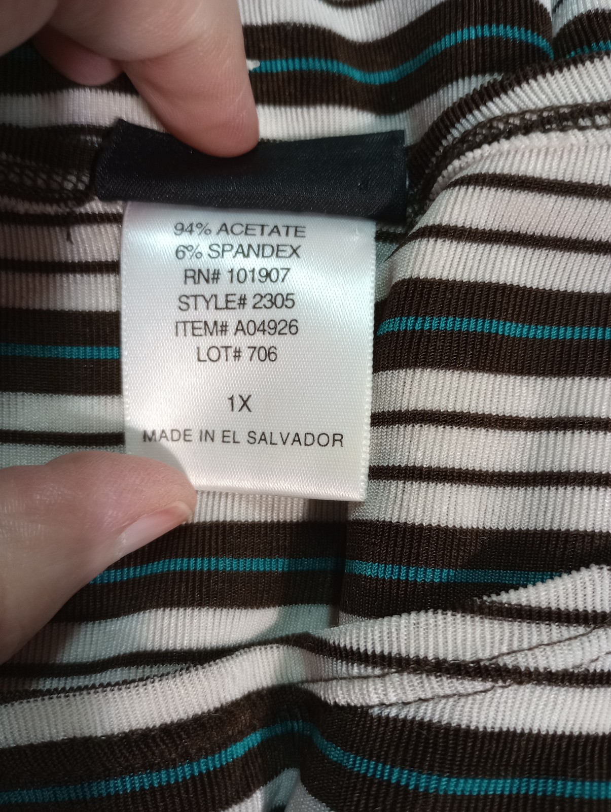 Citiknits Shirt Womens 1X Brown Black White Striped Sleeveless Stretch Top