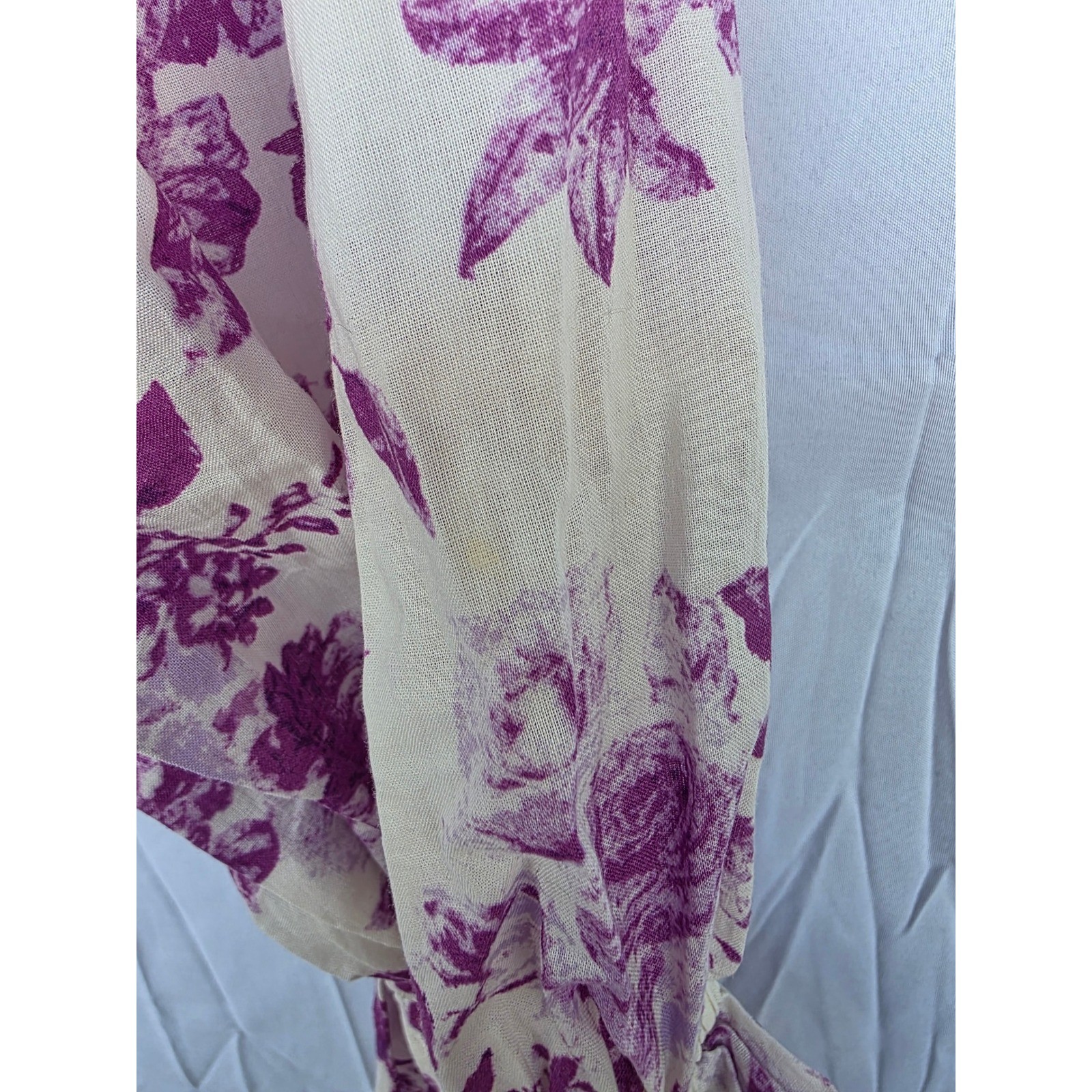Flying Tomato Purple Floral Off The Shoulder Smocked Peplum Blouse Cotton Medium