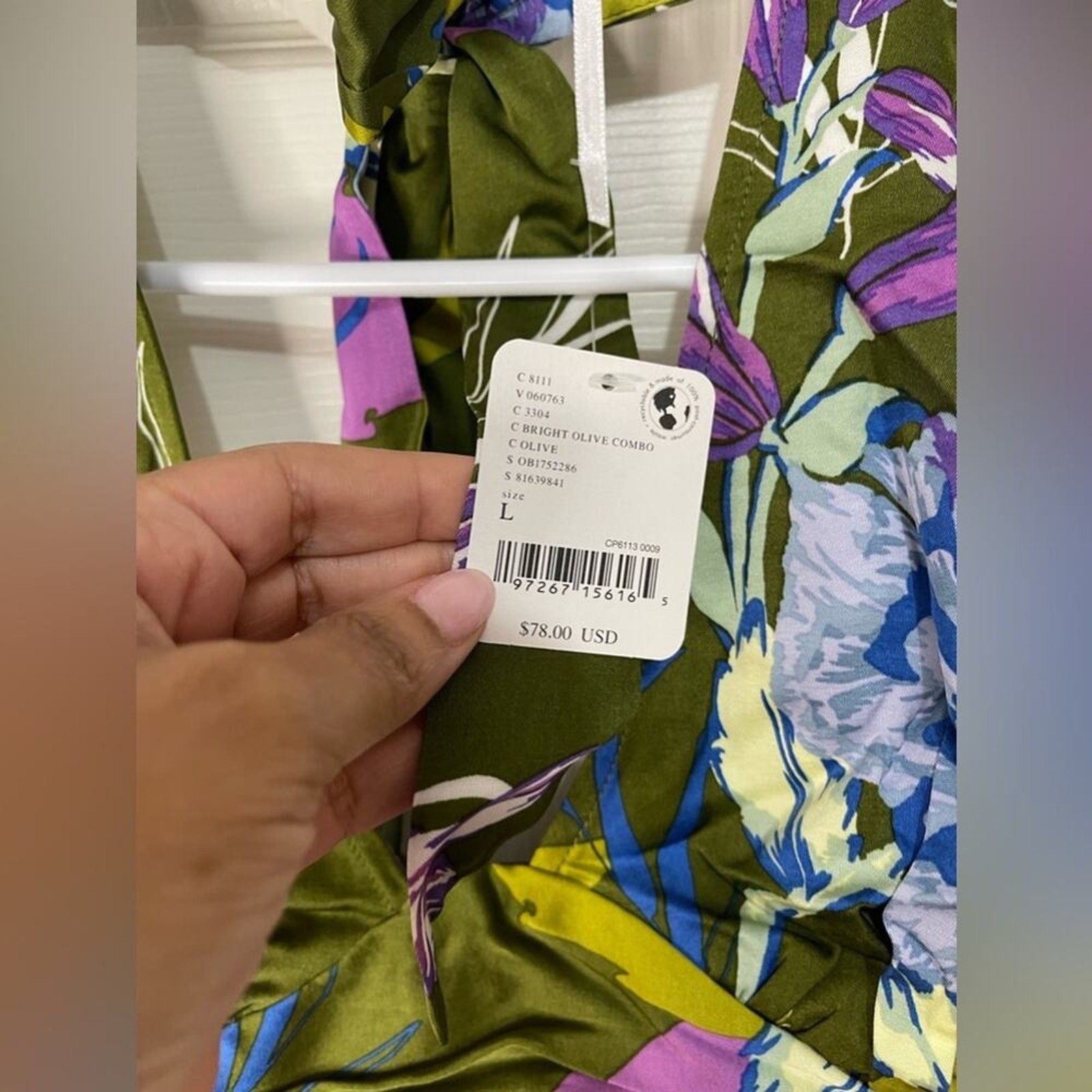 Free People Seraphina Boho Tropical Vacation Crop halter top Olive Combo Large