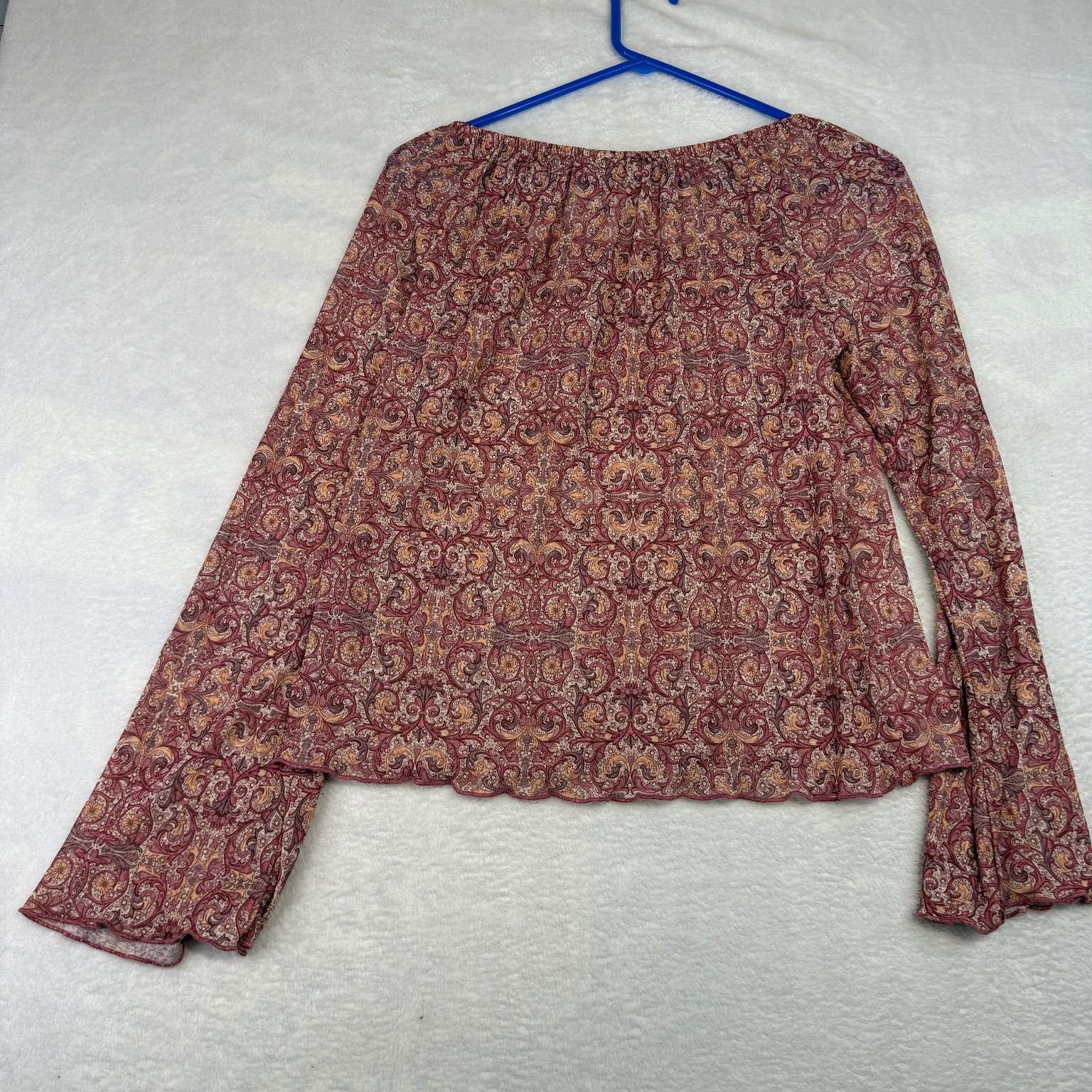 New York City Design Co. Women’s Boho Burgundy Paisley Ruched Long Sleeve Top