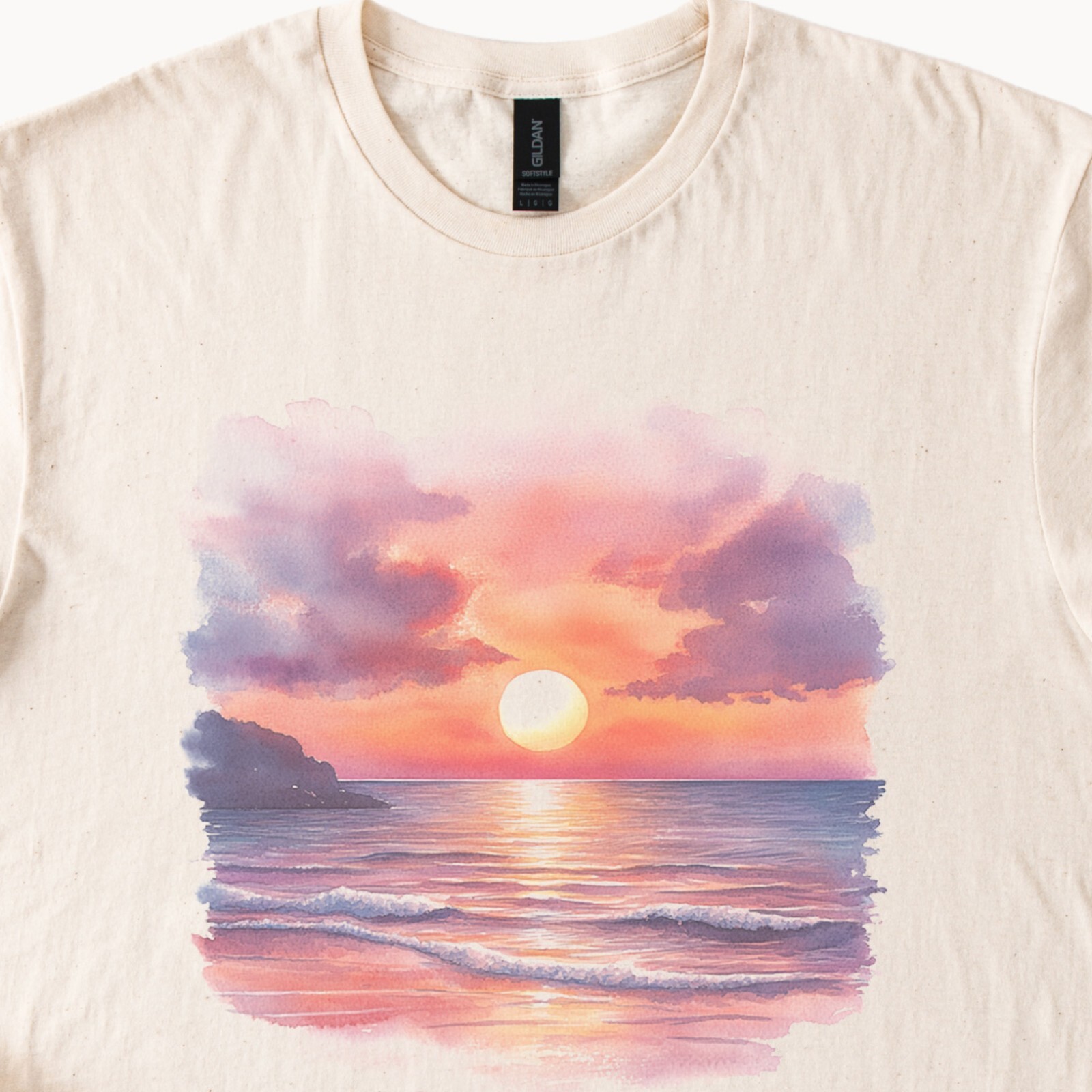 Sunset Beach Graphic T Shirt Ocean Sunrise Art Cream Unisex Summer Tee