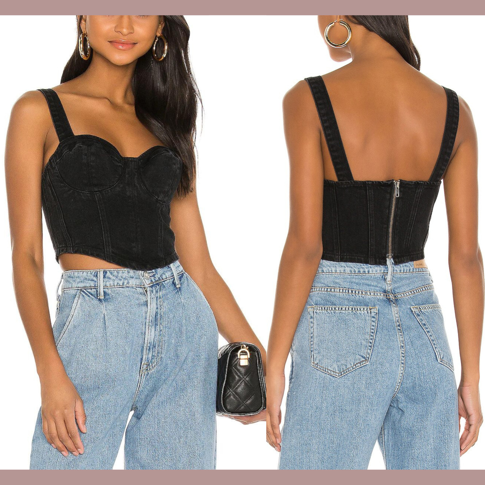 NWT GRLFRND [ Medium ] Maria in All the Stars Crop Top in Denim Black #T1255
