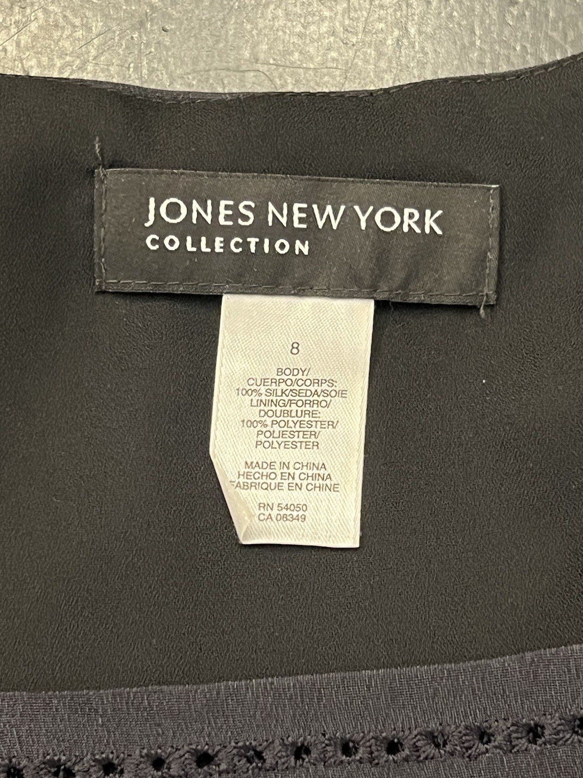Jones New York Vintage 90s Y2k Black 100% Silk Eyelet Fitted Sleeveless Blouse 8