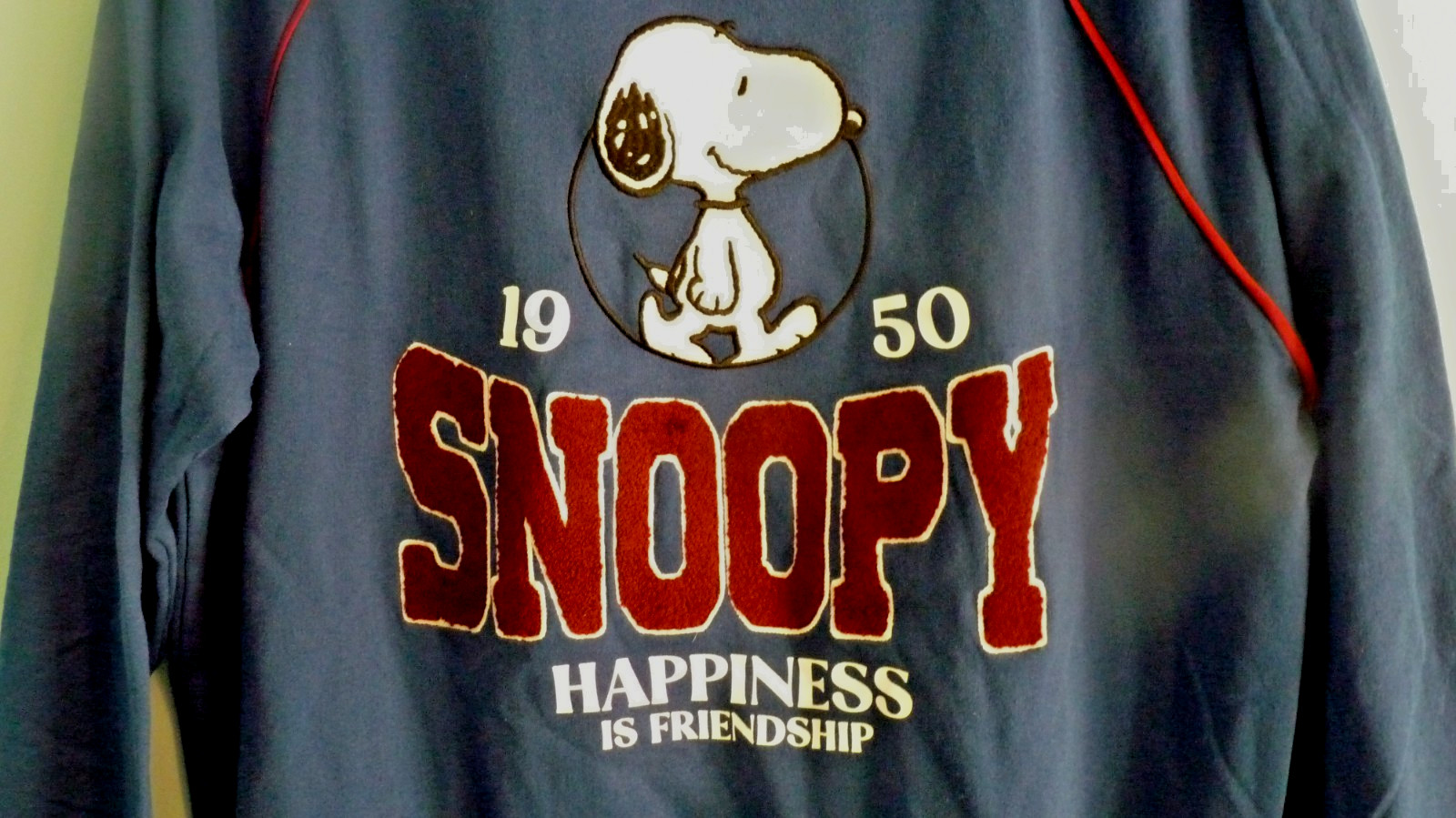 Peanuts Snoopyr “HAPPINESS IS FRIENDSHIP’ embroidered navy size xl, nwt