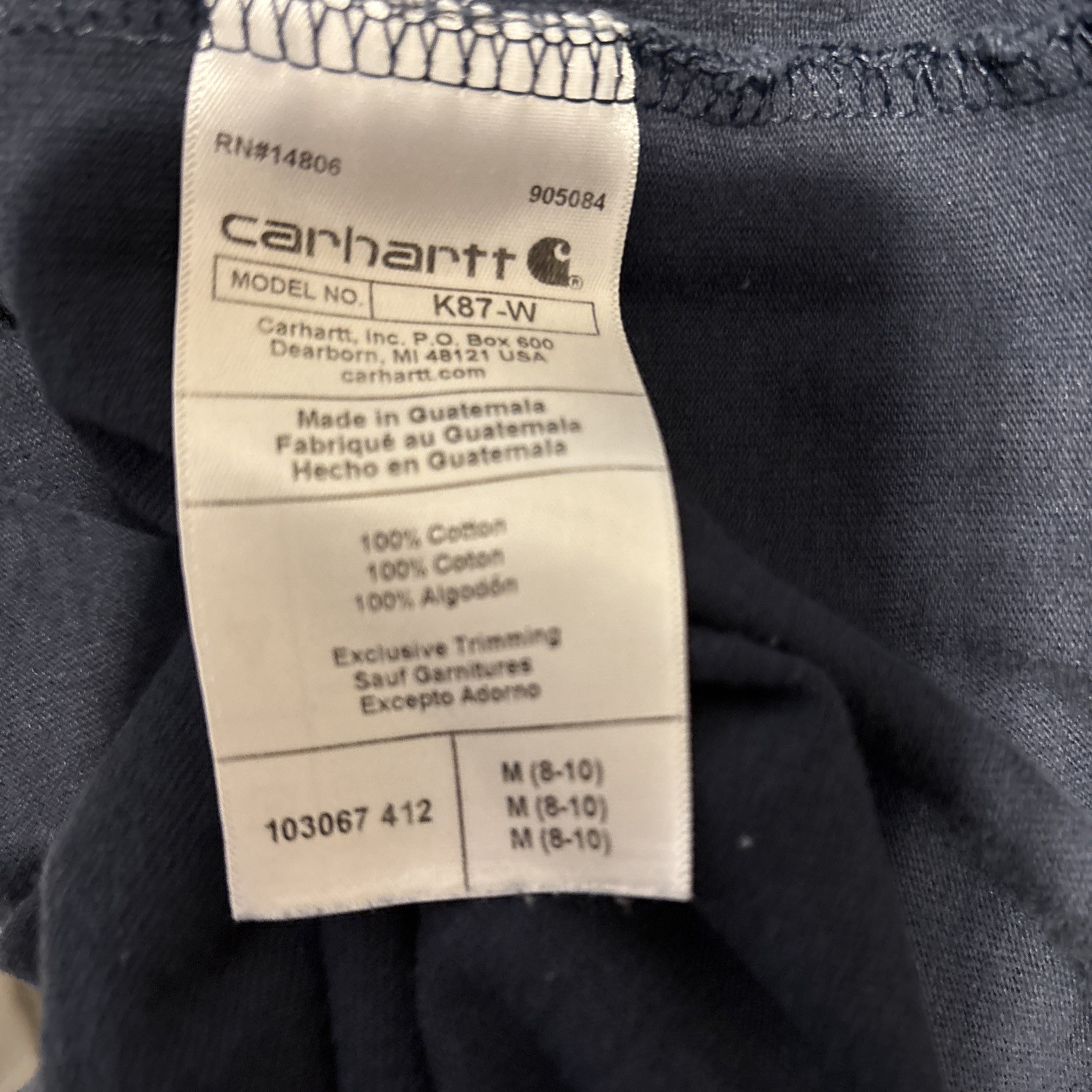 Carhartt Shirt Womens Medium 8-10 Navy Blue Pocket Loose Fit Workwear Logo Tee