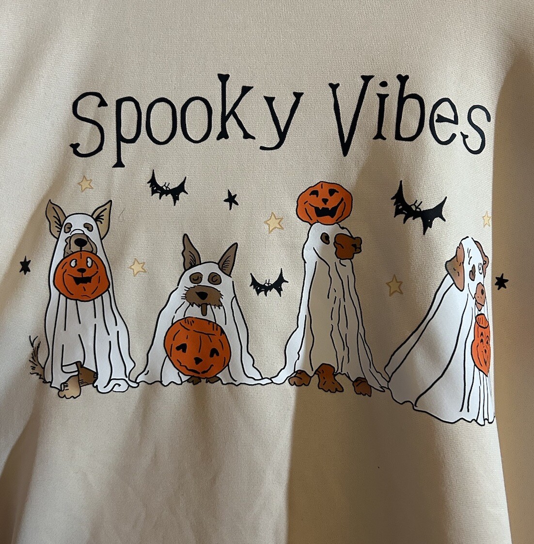 Women’s 4XL (20) Beige Long Sleeve Top With Spooky Ghost Dogs Print from Temu