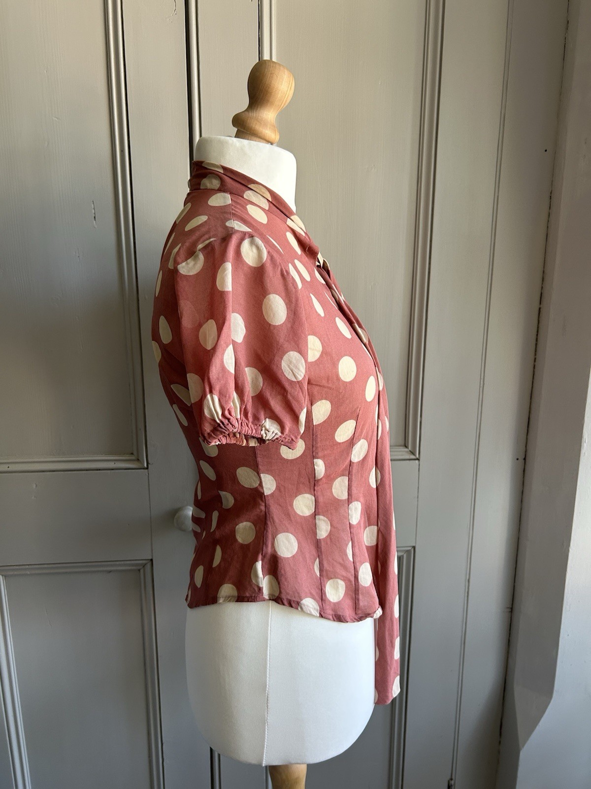 Paul Smith Rust Polka Dot Tie-Neck Cotton Blouse – Size IT 40 (UK 8)