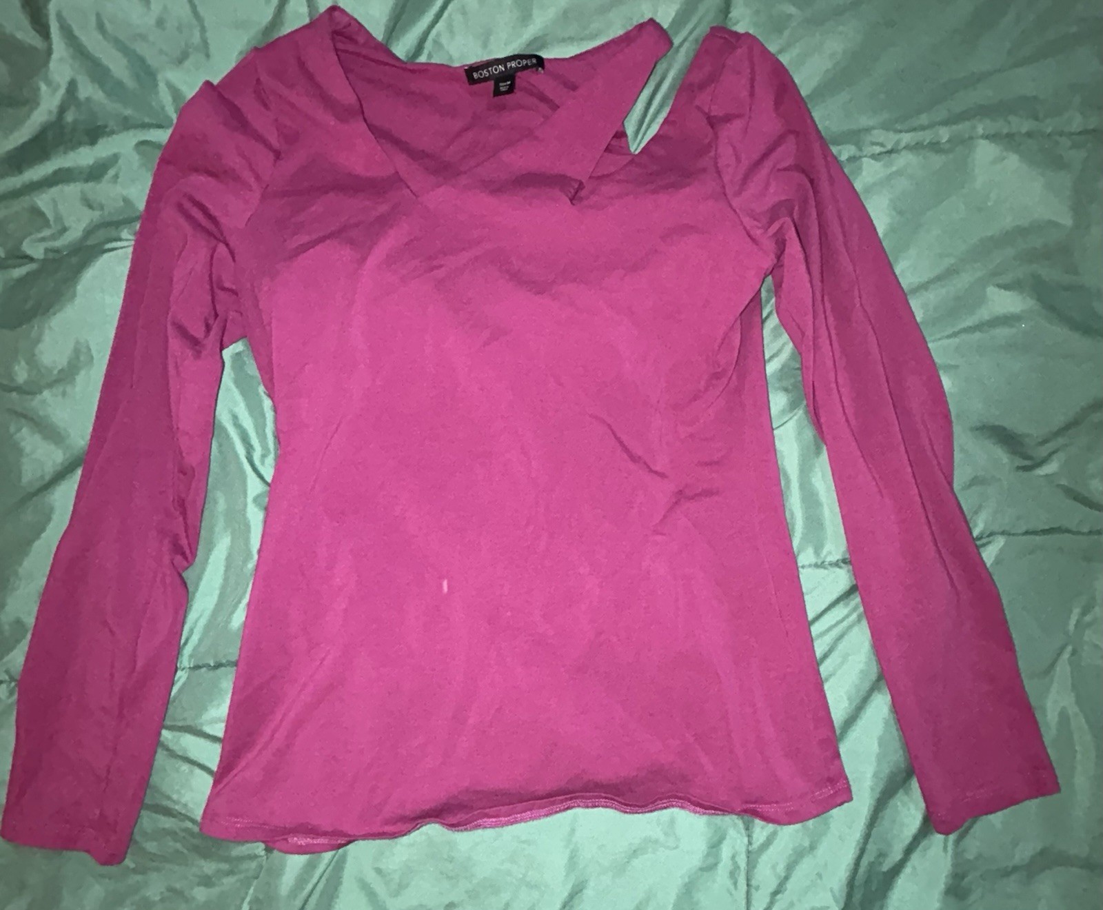Boston Proper (M) Hot Pink Tunic Top Cold Shoulder 3/4 Sleeve EUC