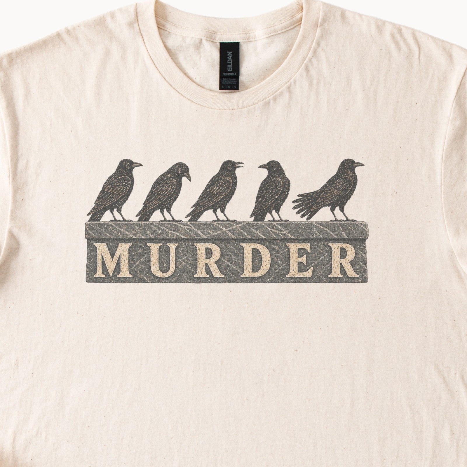 Murder of Ravens Stone Carving Woodcut Tee