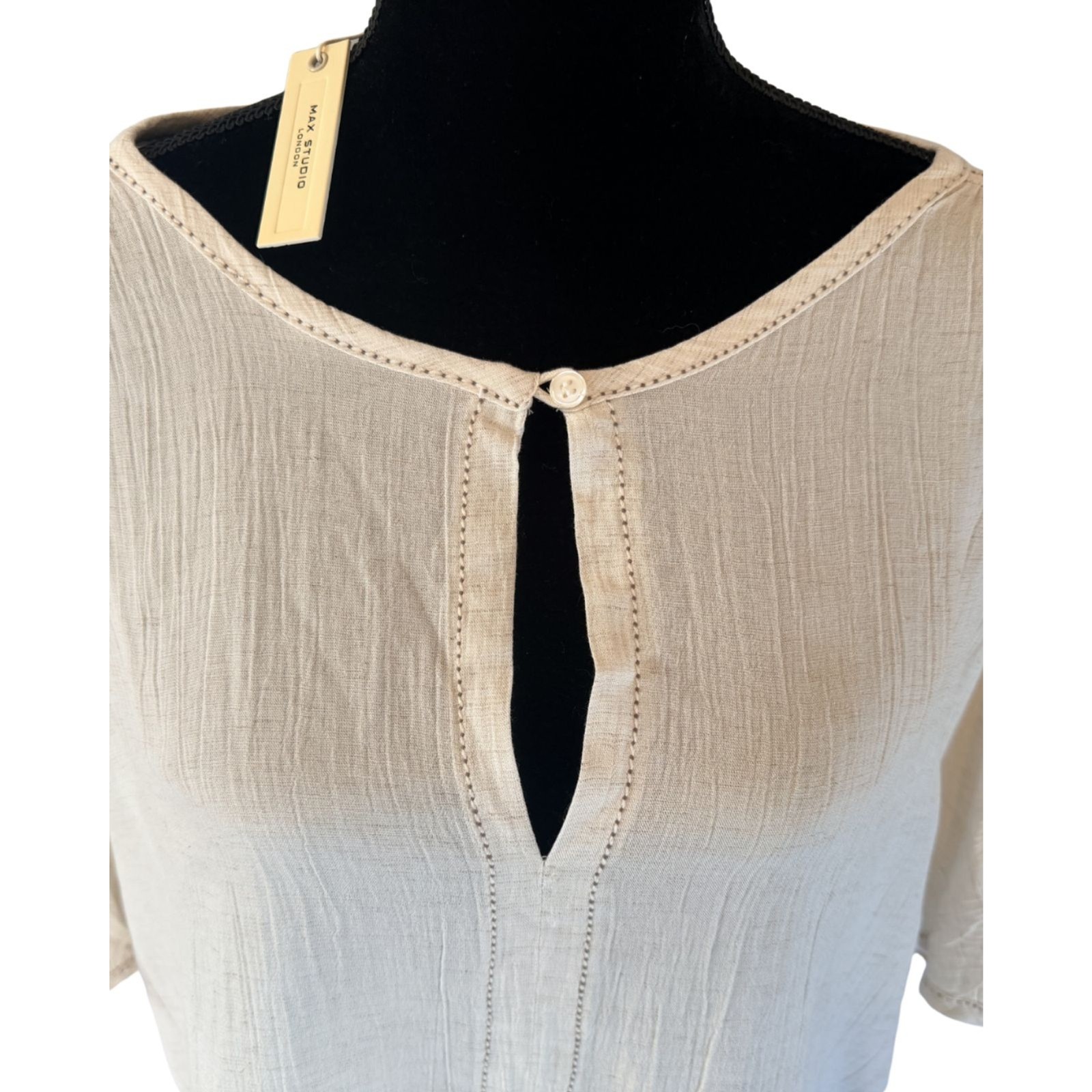 NWT $98 Max Studio London Women’s L Boho Linen Blend Keyhole Tunic Top