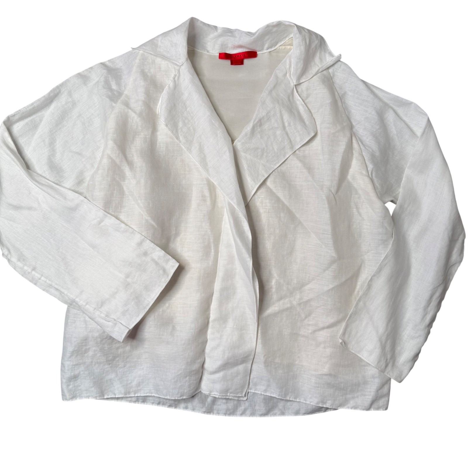 Shamask Ruffle Linen White Blouse Size 6 8 Minimalist Quiet Luxury Coastal