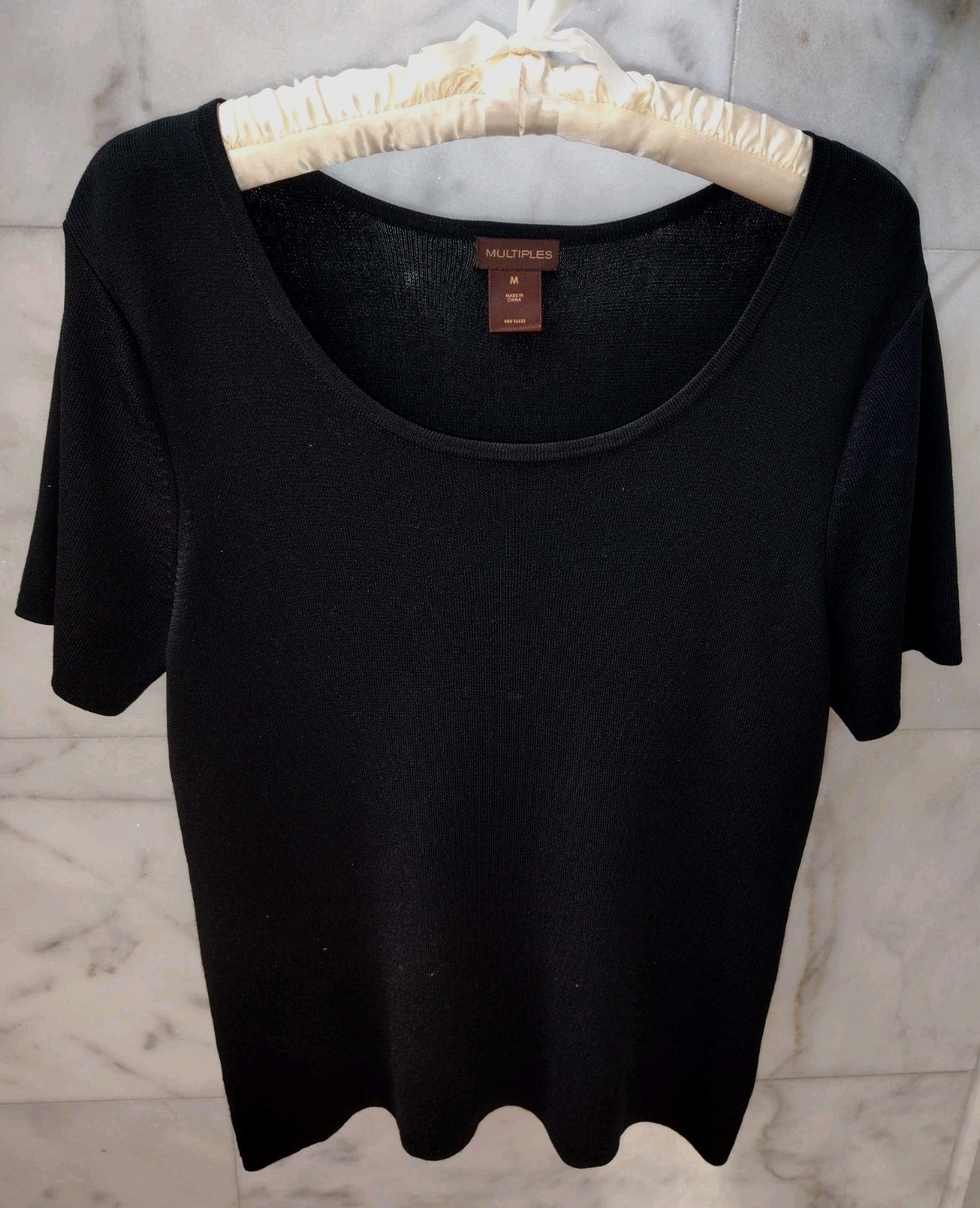 Multiples Black Easy Care Knit Scoop Neck Short Sleeve Pull On Rayon Blend Top M