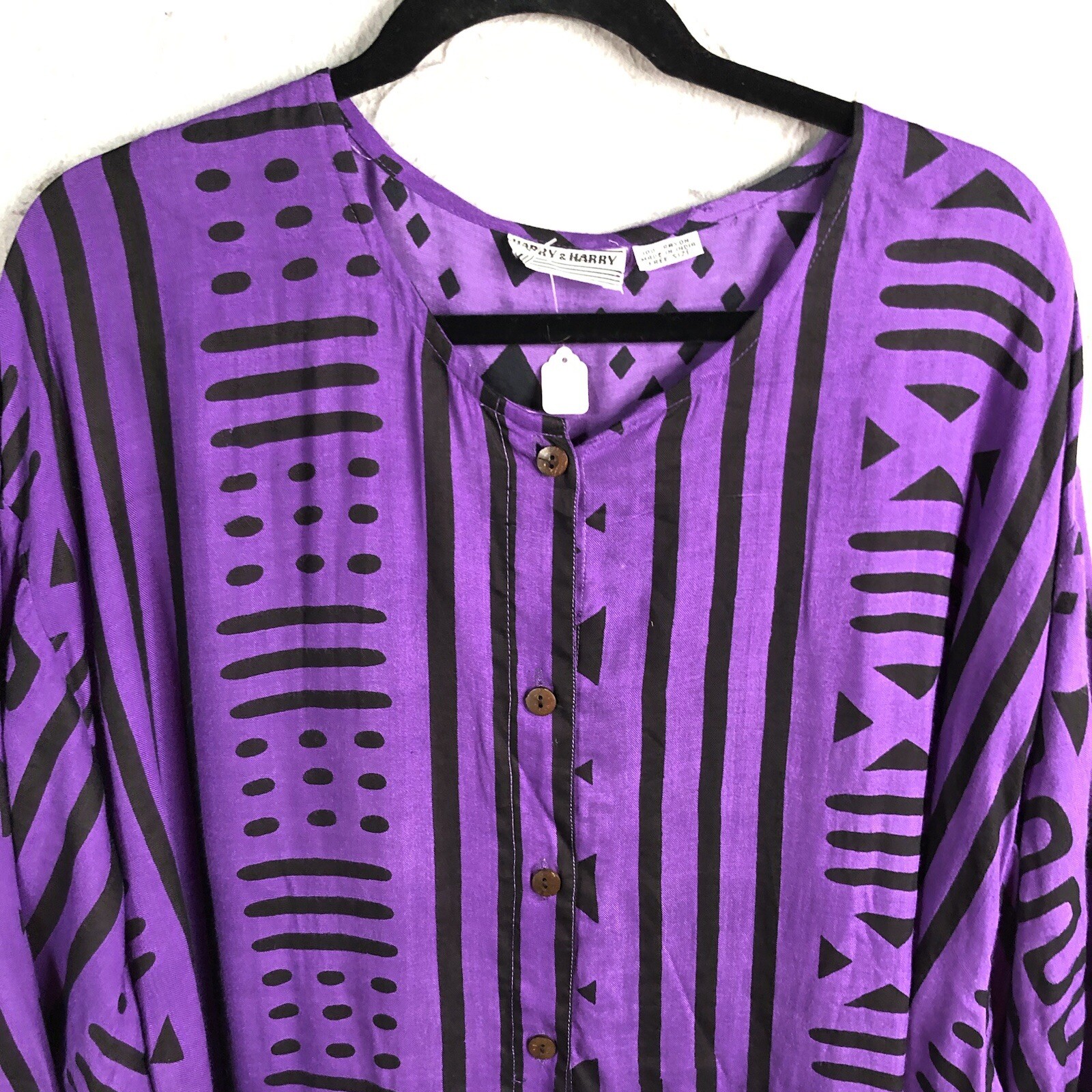 Ethnic Top Women One Size Purple Black Art To Wear Primitive Artsy NEW