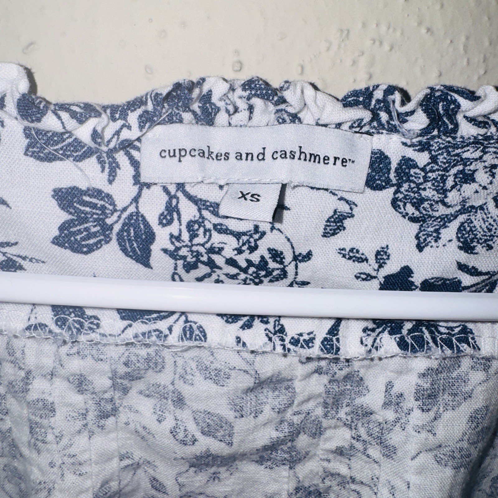 Cupcakes & Cashmere Linen Cottagecore Floral Square Neck Button Ruffle Blouse