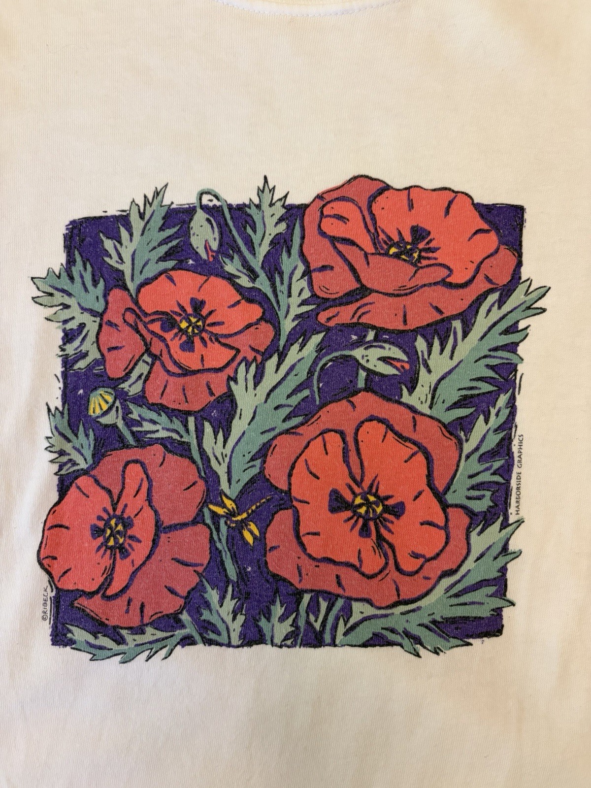 Vintage 90s L.L. Bean Garden Poppies T-Shirt Size L Artist Print USA Made Nature