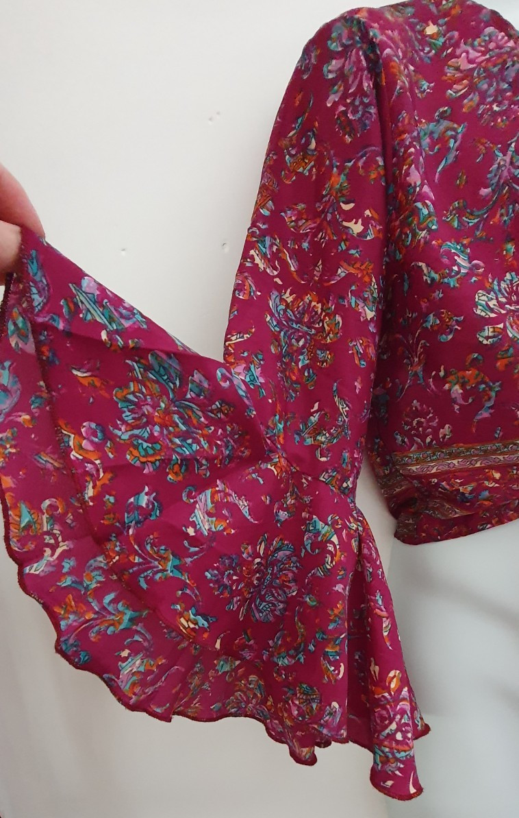Festival Boho Hippie Top Shrug Silk V Neck Cropped Hippie Indian 70s Bohemian