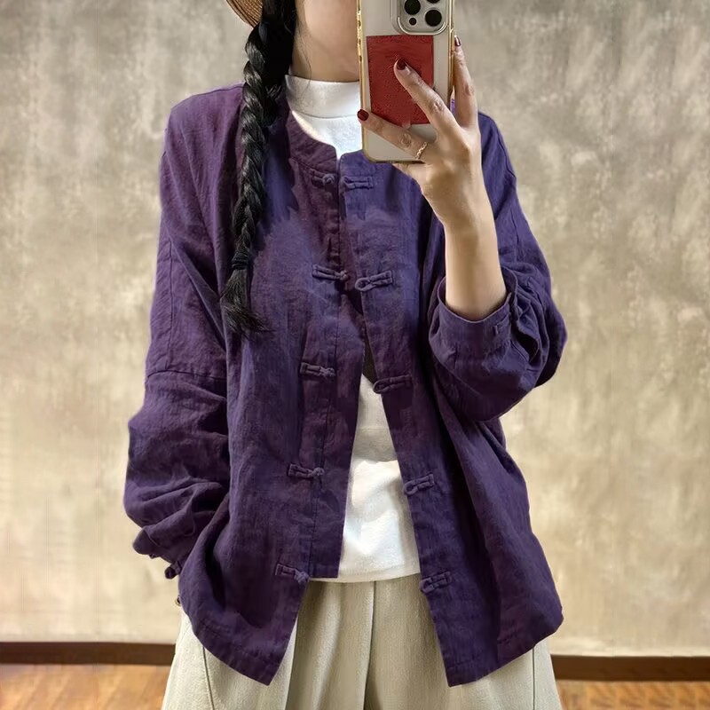 Chinese Style Womens Loose Tops Blouse Cotton Linen Button Retro Shirts Casual