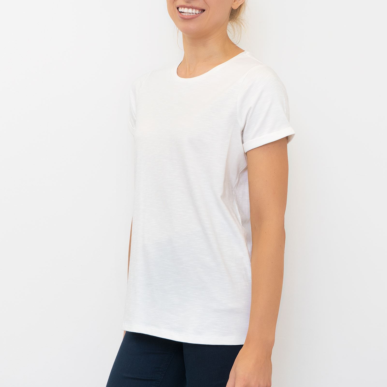 Womens T Shirt White Ivory Cotton Blend Ladies Casual Tee Top Short Sleeve