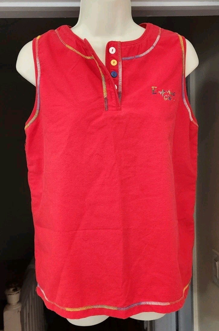 Vintage Emporio Gitano Womens Tank Top Rainbow Stitching Red 80’s 90’s Retro